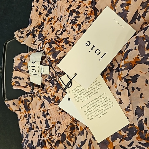 💕JOIE💕 Chelsse Short Sleeve 100% Silk Blouse Top ~ Pale Mauve Print L NWT - Picture 11 of 15